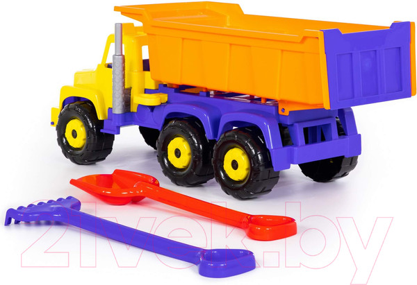Изображение товара Самосвал игрушечный Полесье Супергигант с большими граблями и лопаткой / 5557