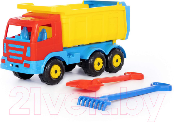 Изображение товара Самосвал игрушечный Полесье Премиум с большими граблями и лопаткой / 9851