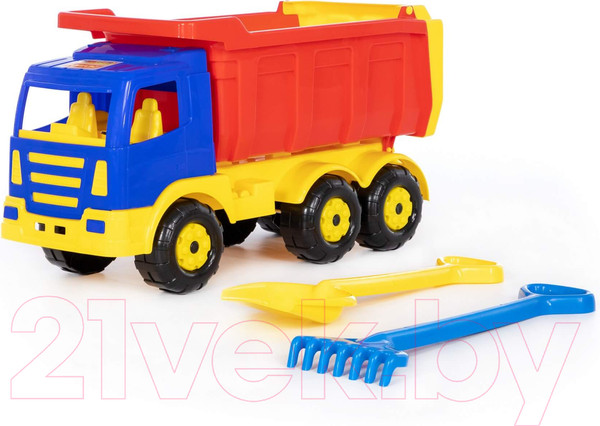 Изображение товара Самосвал игрушечный Полесье Премиум с большими граблями и лопаткой / 9851