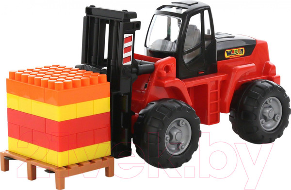 Изображение товара Погрузчик игрушечный Полесье Автокар с конструктором на поддоне / 1633 (в сеточке)