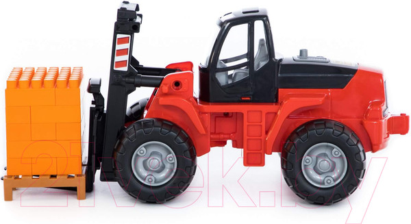 Изображение товара Погрузчик игрушечный Полесье Автокар с конструктором на поддоне / 1633 (в сеточке)