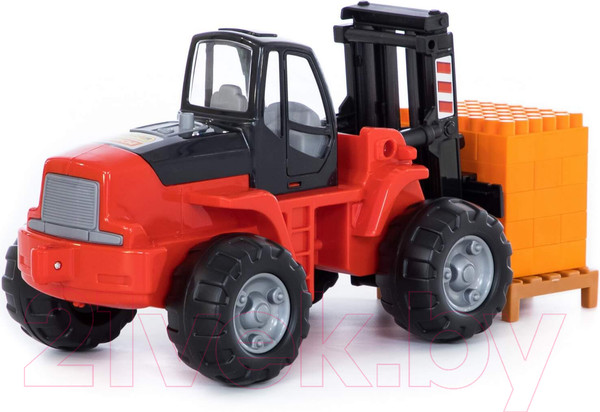 Изображение товара Погрузчик игрушечный Полесье Автокар с конструктором на поддоне / 1633 (в сеточке)