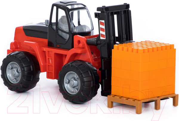Изображение товара Погрузчик игрушечный Полесье Автокар с конструктором на поддоне / 1633 (в сеточке)