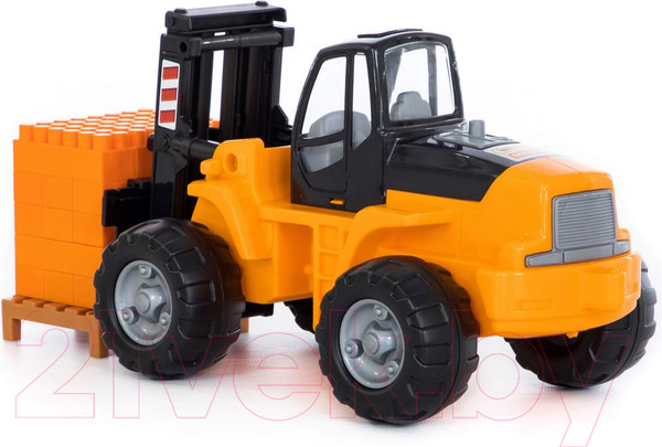 Изображение товара Погрузчик игрушечный Полесье Автокар с конструктором на поддоне / 1633 (в сеточке)