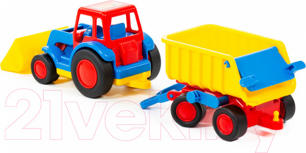 Изображение товара Погрузчик игрушечный Полесье с прицепом Базик / 37657 (в коробке)