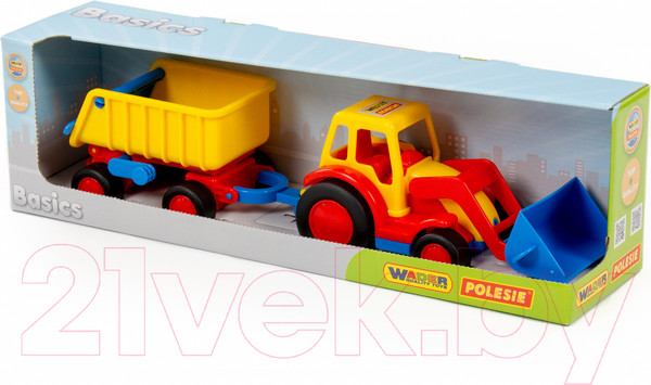 Изображение товара Погрузчик игрушечный Полесье с прицепом Базик / 37657 (в коробке)