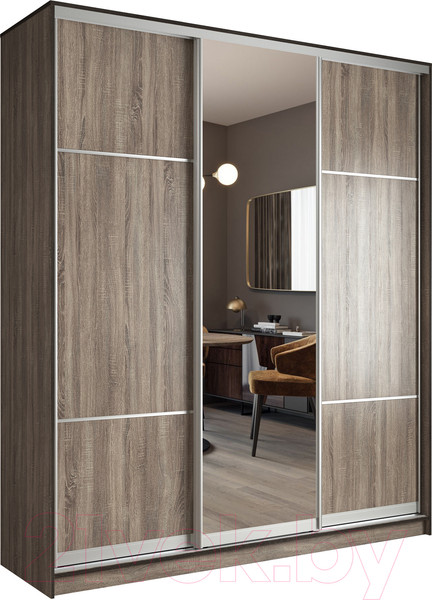 Изображение товара Шкаф-купе Евва 203 TS.02 / АЭП ШК.3 02 (трюфель/серебро)