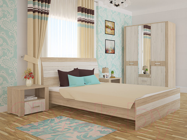 Изображение товара Односпальная кровать Интерлиния Коламбия КЛ-001-3 90 с основанием (дуб сонома/дуб белый)