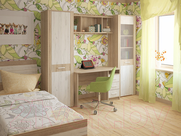 Изображение товара Односпальная кровать Интерлиния Коламбия КЛ-001-3 90 с основанием (дуб сонома/дуб белый)