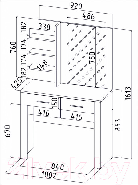 Изображение товара Туалетный столик с зеркалом Интерлиния Коламбия КЛ-16 (дуб венге/дуб серый)