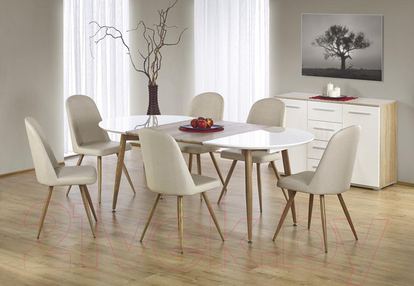 Изображение товара Обеденный стол Halmar Edward 120-200x100 (белый/дуб медовый)