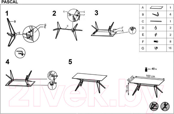 Изображение товара Обеденный стол Halmar Pascal 160x90 (белый/черный)