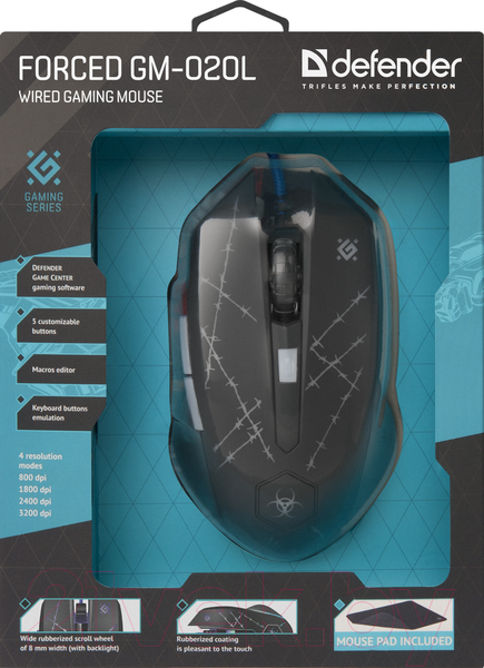 Изображение товара Мышь с ковриком Defender Forced GM-020L / 52020