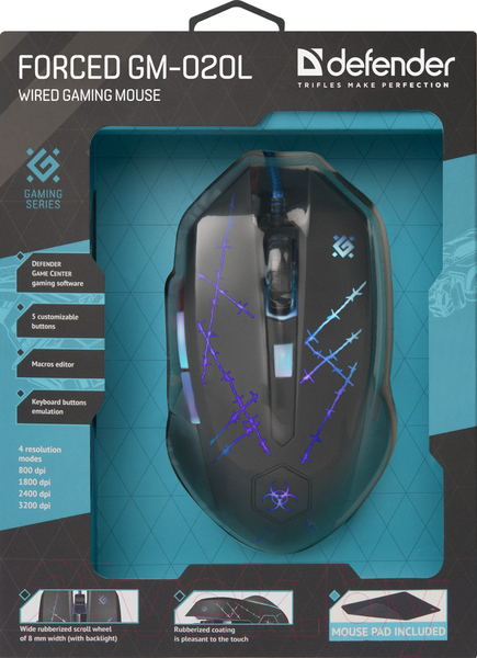Изображение товара Мышь с ковриком Defender Forced GM-020L / 52020