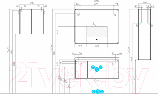Изображение товара Шкаф-полупенал для ванной Акватон Шерилл (1A206503SH010)