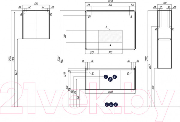 Изображение товара Тумба под умывальник Акватон Шерилл 105 (1A206301SH010)