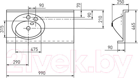 Изображение товара Умывальник Акватон Отель 3/1000 (1A70073NOT01L)