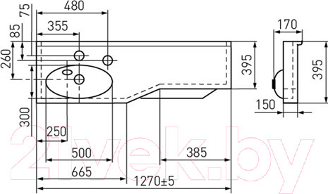 Изображение товара Умывальник Акватон Отель 3/1200 (1A70093NOT01L)