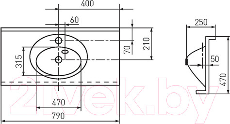 Изображение товара Умывальник Акватон Отель 3/800 (1A70063NOT010)