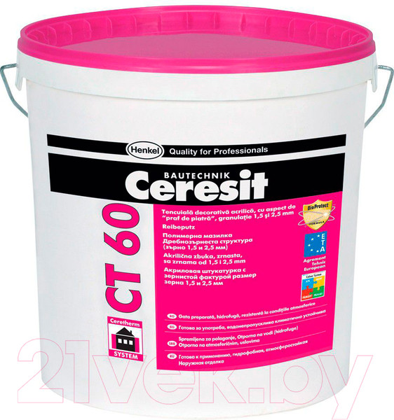 Изображение товара Штукатурка готовая декоративная Ceresit CT 60 Фактура "камешковая" 1.5мм (25кг, акриловая)