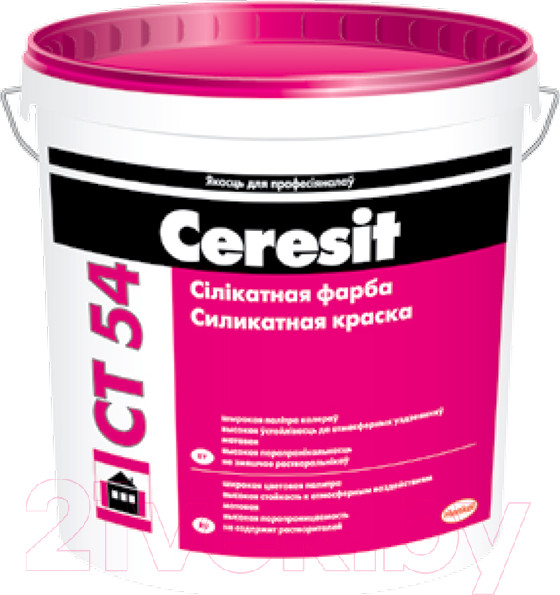 Изображение товара Краска Ceresit Фасадная CT 54 (15л, силикатная база, белый)