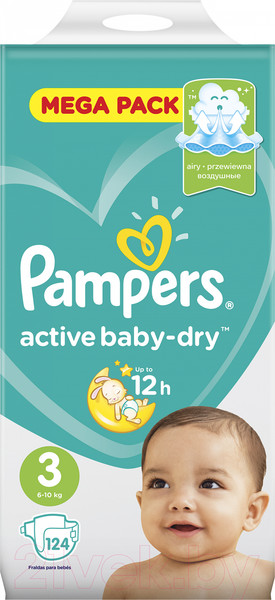 Изображение товара Подгузники детские Pampers Active Baby-Dry 3 Midi (124шт)