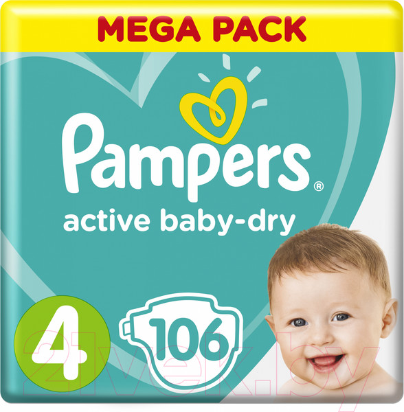 Изображение товара Подгузники детские Pampers Active Baby-Dry 4 Maxi (106шт)