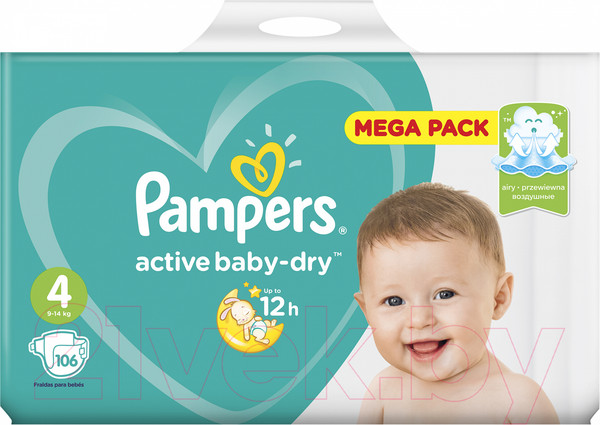 Изображение товара Подгузники детские Pampers Active Baby-Dry 4 Maxi (106шт)