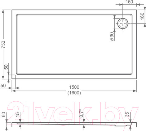 Изображение товара Душевой поддон Roltechnik Flat Kvadro / 8000244