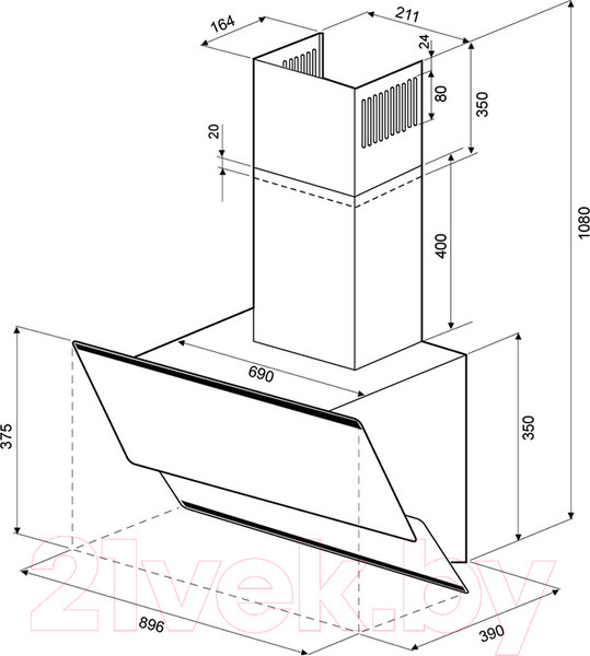 Изображение товара Вытяжка наклонная Krona Irida 900 Sensor / 00020597 (белый)
