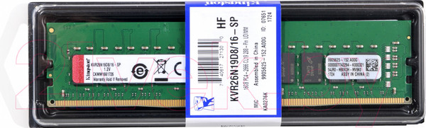 Изображение товара Оперативная память DDR4 Kingston KVR26N19D8/16
