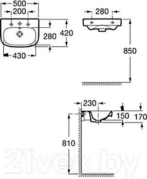 Изображение товара Умывальник Roca Debba 50x42 / 32799600Y