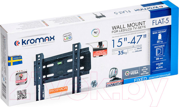 Изображение товара Кронштейн для телевизора Kromax Flat-5 (черный)