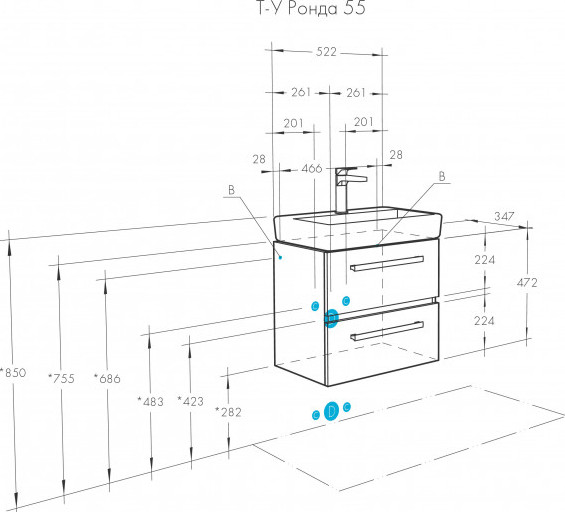 Изображение товара Тумба под умывальник Акватон Ронда 55 (1A207601RSC20)
