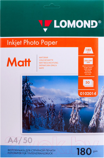 Изображение товара Фотобумага Lomond А4, 180 г/м, 50 л. / 0102014 (матовая)