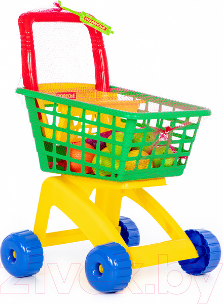 Изображение товара Тележка игрушечная Полесье №7 с набором продуктов / 61911 (зеленый/желтый)
