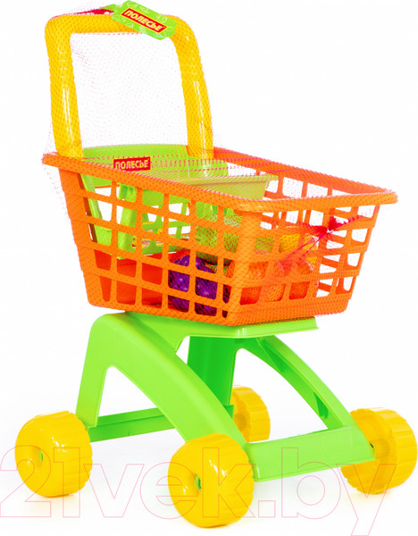 Изображение товара Тележка игрушечная Полесье №7 с набором продуктов / 61911 (зеленый/желтый)