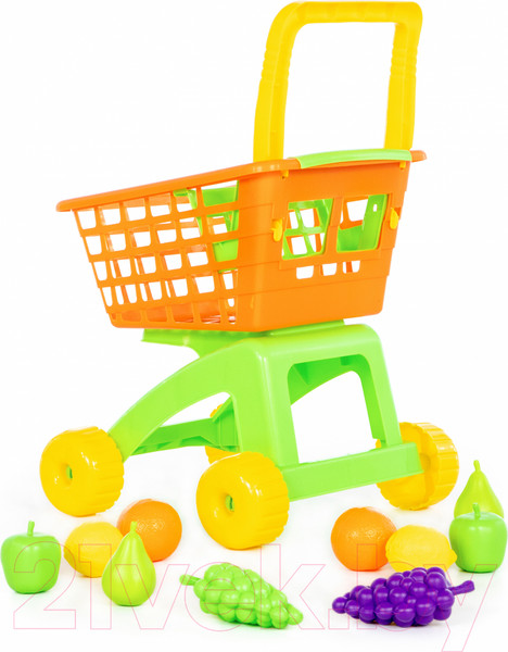 Изображение товара Тележка игрушечная Полесье №7 с набором продуктов / 61911 (зеленый/желтый)