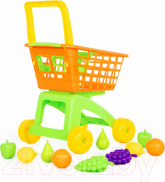 Изображение товара Тележка игрушечная Полесье №7 с набором продуктов / 61911 (зеленый/желтый)