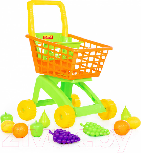 Изображение товара Тележка игрушечная Полесье №7 с набором продуктов / 61911 (зеленый/желтый)
