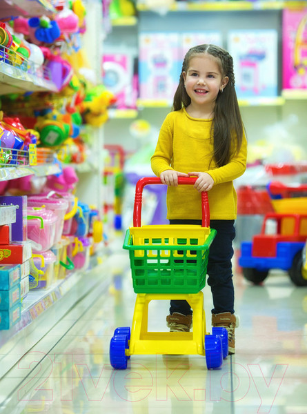 Изображение товара Тележка игрушечная Полесье №7 с набором продуктов / 61911 (зеленый/желтый)