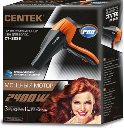 Изображение товара Фен Centek CT-2226 Professional (черный/оранжевый)