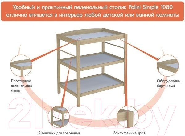 Изображение товара Столик пеленальный Polini Kids Simple 1080 (белый)