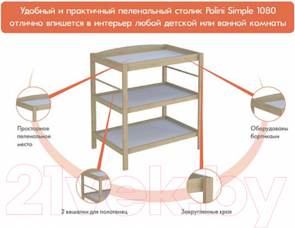 Изображение товара Столик пеленальный Polini Kids Simple 1080 (натуральный)