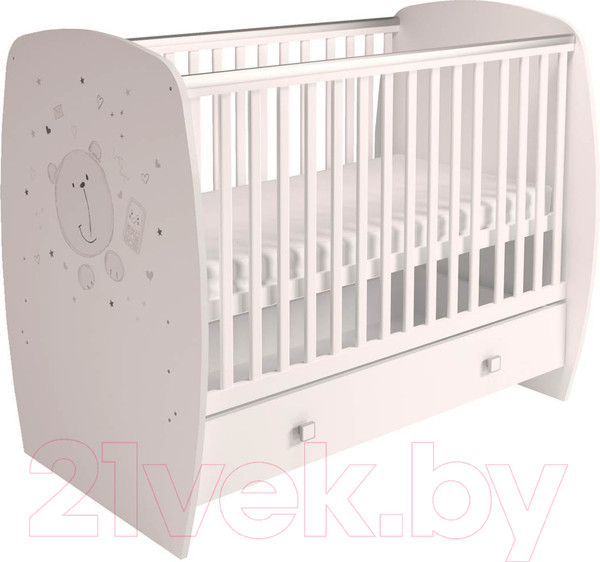 Изображение товара Детская кроватка Polini Kids French 710 Teddy с ящиком (белый)