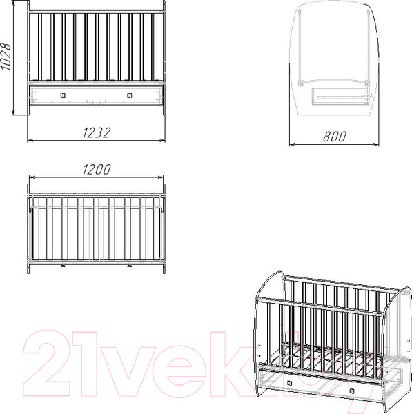 Изображение товара Детская кроватка Polini Kids French 710 Teddy с ящиком (белый)