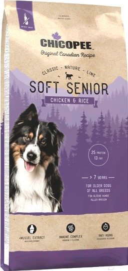 Изображение товара Полувлажный корм для собак Chicopee CNL Soft Senior Chicken & Rice (15кг)