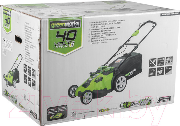 Изображение товара Газонокосилка аккумуляторная Greenworks G40LM49DB TwinForce 40V 49см / 2500207VB (c АКБ 4Ач и ЗУ)