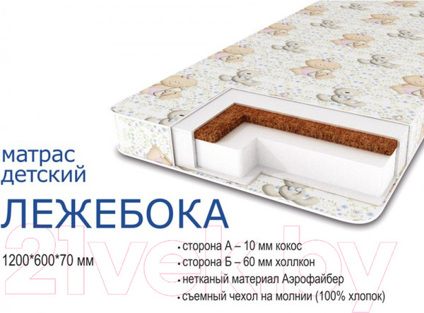 Изображение товара Матрас в кроватку Сонная сказка Лежебока (бязь)