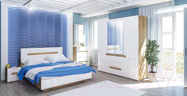 Изображение товара Полуторная кровать Мебель-Неман Леонардо МН-026-10-140 (белое дерево/дуб сонома)